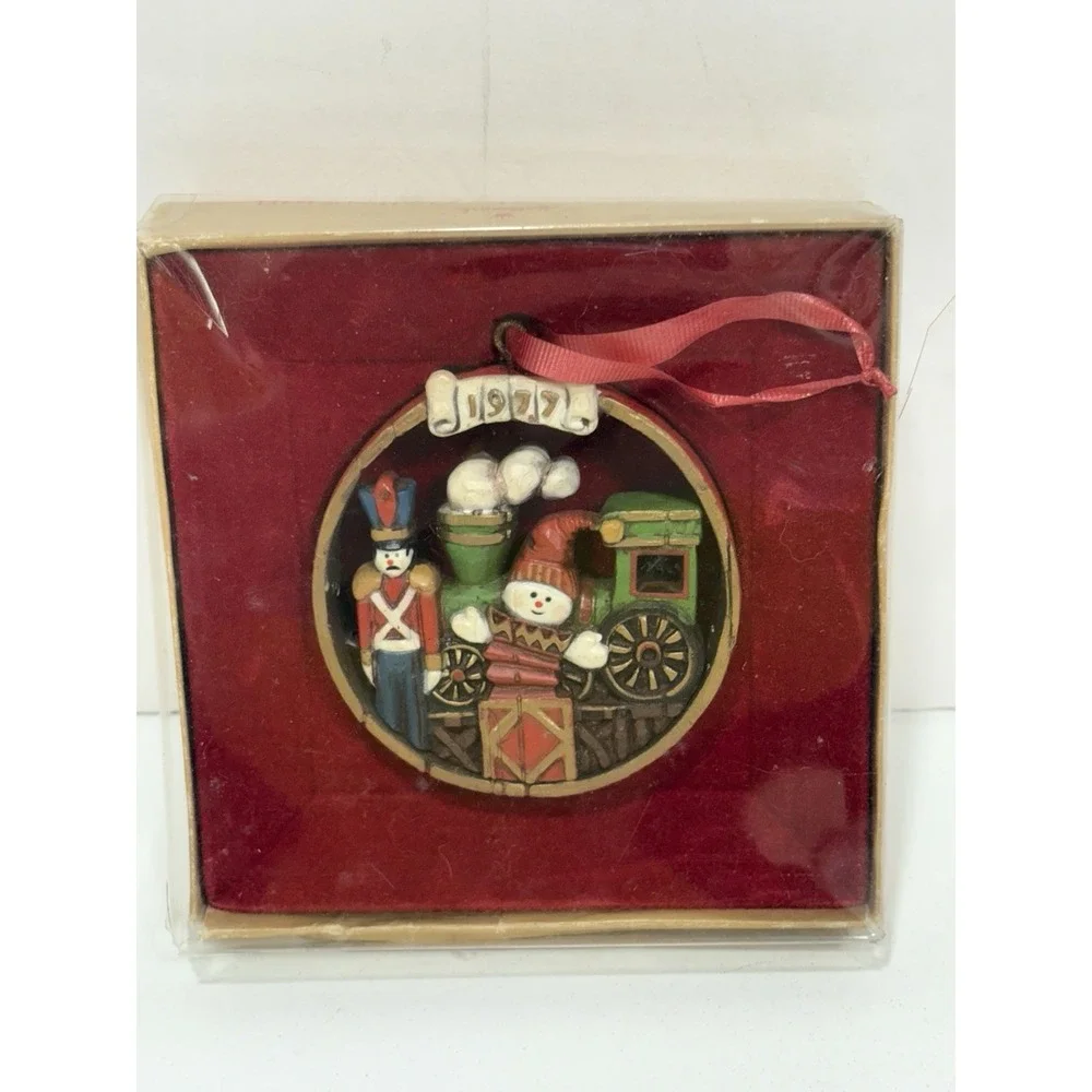 Vtg Hallmark Tree Trimmer Collection Train Soldier‎ Snowman Bear Ornament 1977